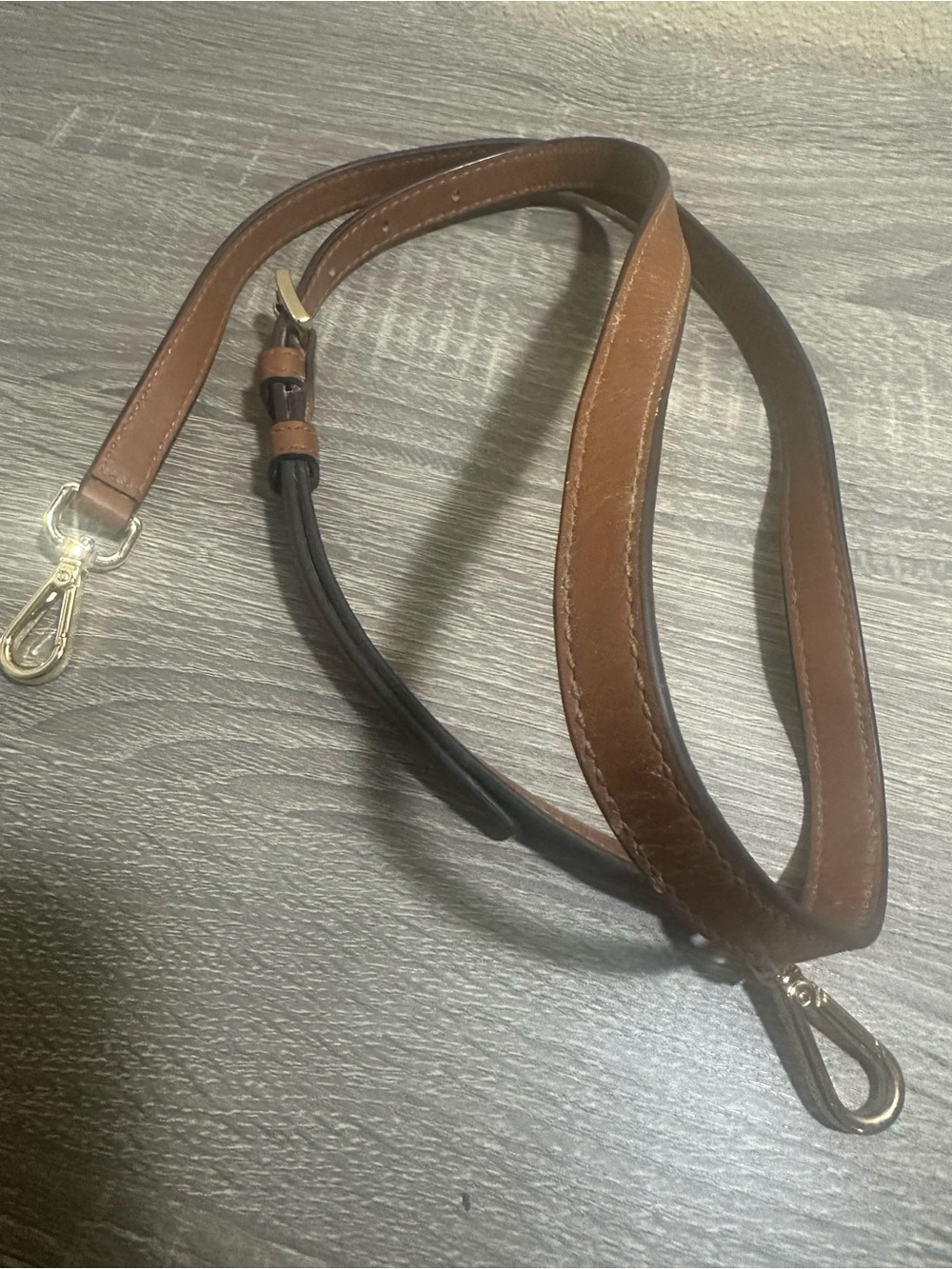 Michael Kors Brown Leather Adjustable Crossbody Strap, Gold Hardware, L 41-47 in